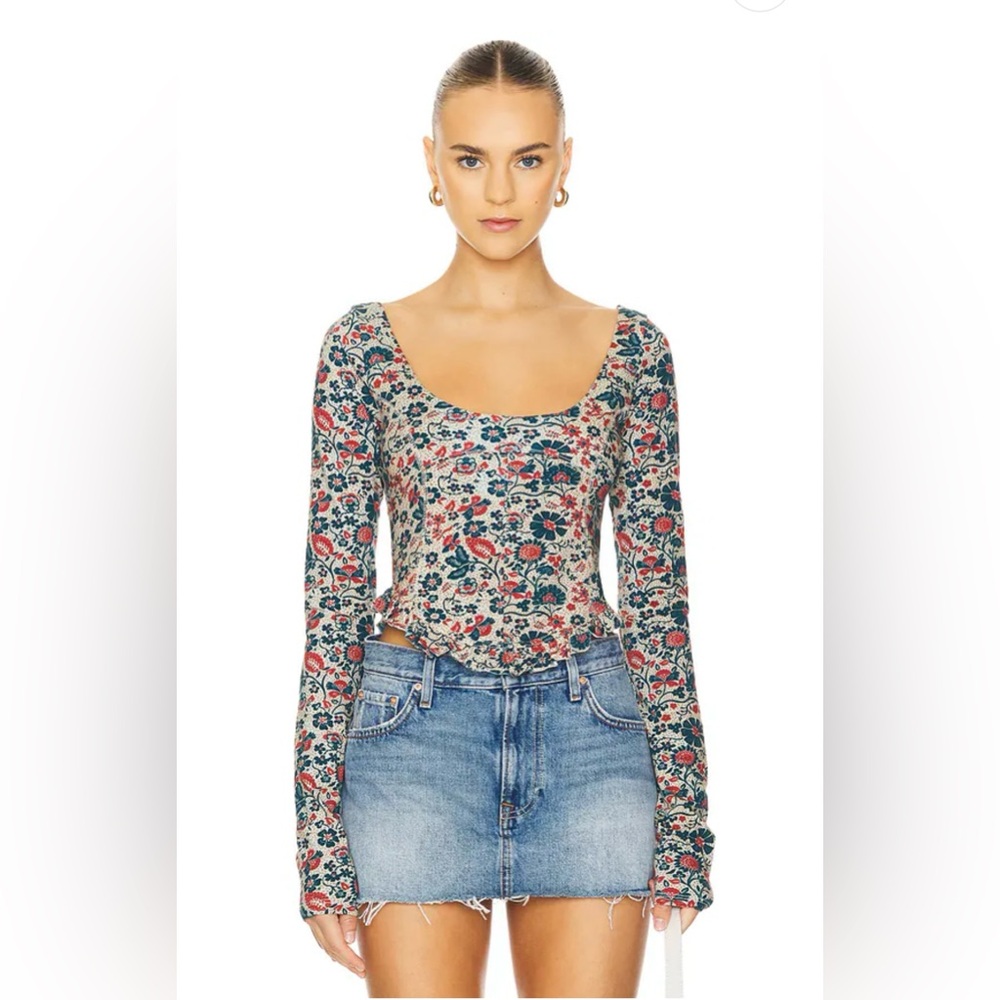 **SOLD**Free People Melanie Long-Sleeve Top-Sand Combo-Size Small